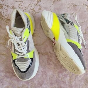 PINKO | White and Neon Yellow Sneakers